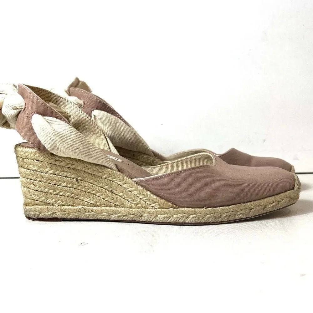 Zara Trafaluc Tan Dusty Rose Espadrille Tie Up Wedges Womens Sz EU 41 US 10-10.5 - Picture 2 of 11